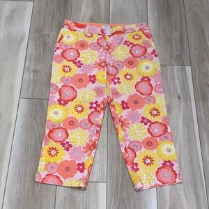 EUC IZOD Petite Stretch Size 10 P Capri Floral Khaki Crop Slacks Pants